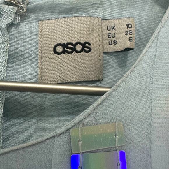 ASOS Silver Holographic Sleeveless Fit & Flare Party Dress Size 6 - Picture 3 of 13